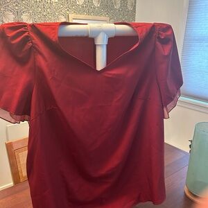 SHEIN Deep Red Puff Sleeve Blouse